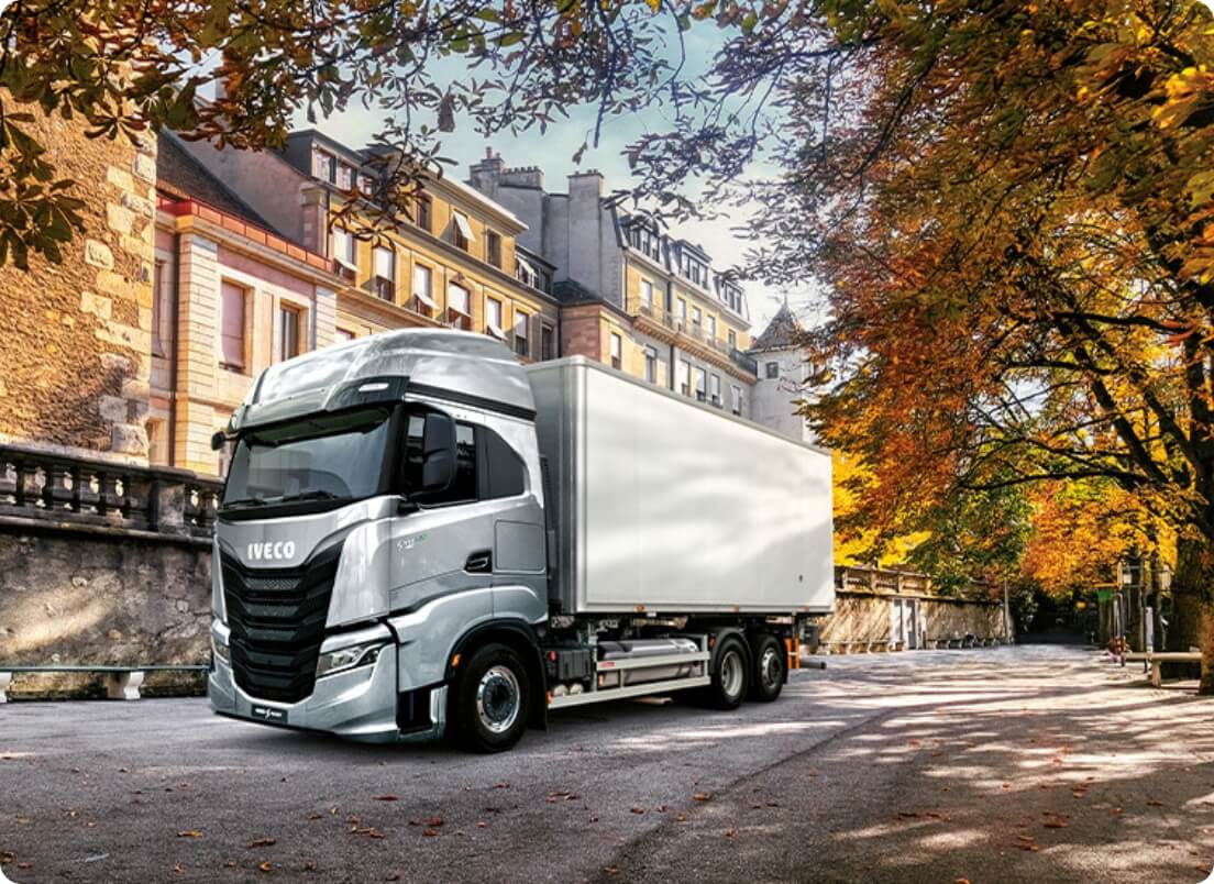 IVECO S-Way natural gas truck through town